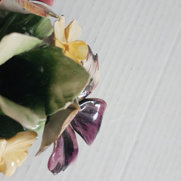 Capodimonte Italy Porcelain Candle Holder Flowers Butterfly Multicolor - Picture 11 of 15